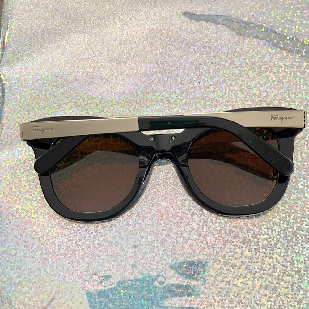 Salvatore Ferragamo Black and Gold Oversized Sunglasses - Picture 8 of 10